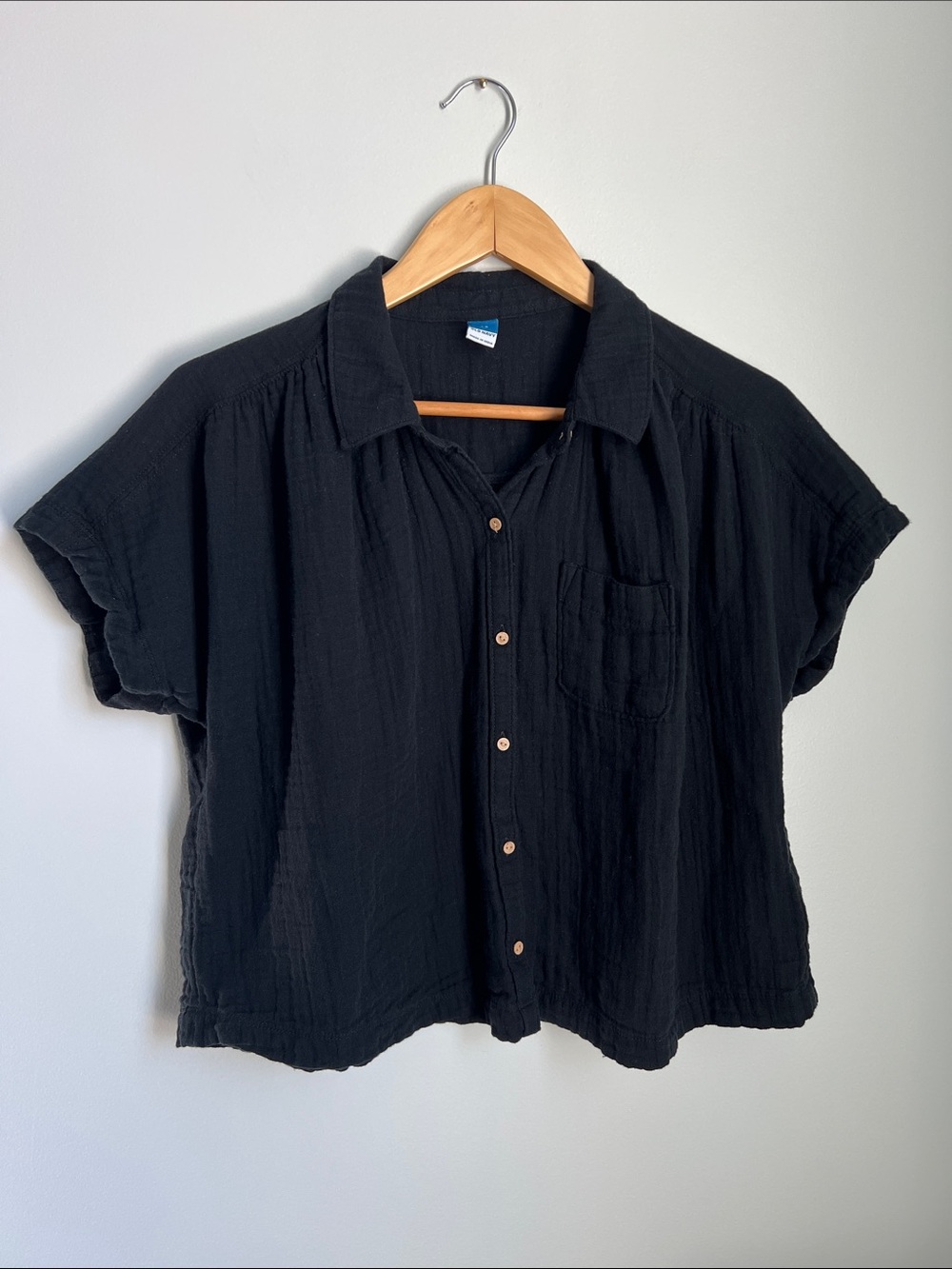 Old Navy | 100% Cotton Black Boxy Button Down Top Lightweight Breathable Size XS